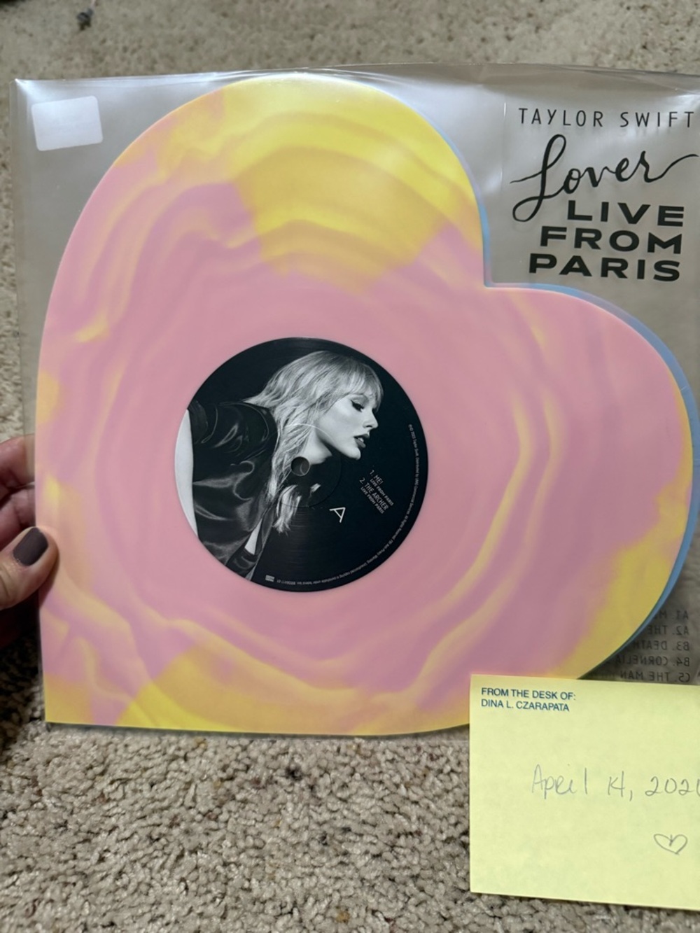 Taylor Swift Lover Live From Paris Heart-Shaped Vinyl — Pink and Yellow Swirl